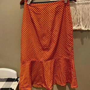 LUSH RUST BURN ORANGE POLKA DOT MIDI SKIRT SIZE S